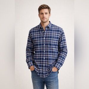 Brooks Brothers 1818 Regent Blue White Plaid Cotton Casual Button Down Shirt XL